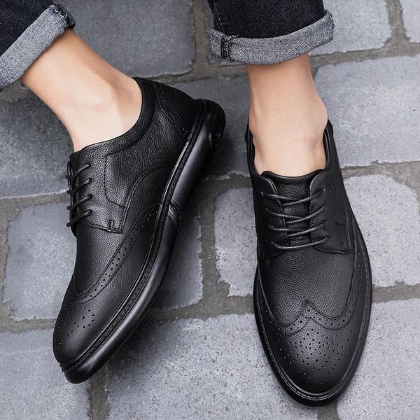 

dress shoes aruonet men brogues lace-up bullock business wedding male genuine leather oxford erkek deri ayakkab, Black
