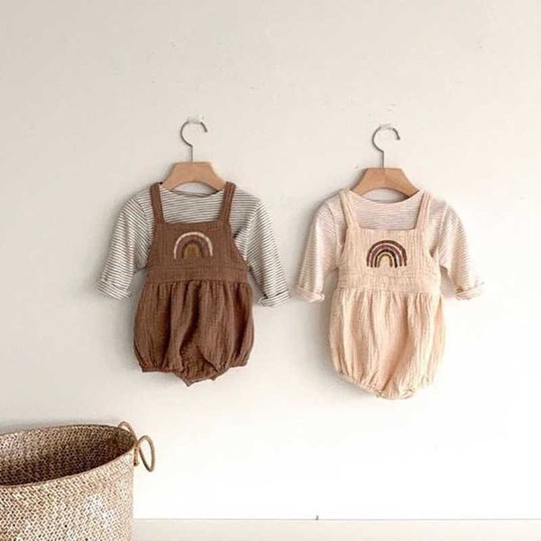 

korean baby clothing born boys clothes rainbow bodysuit infant set 210615, White