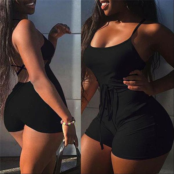 

womens romper solid black summer women playsuit sleeveless backless bodycon jumpsuit short sport wear drop, Black;white