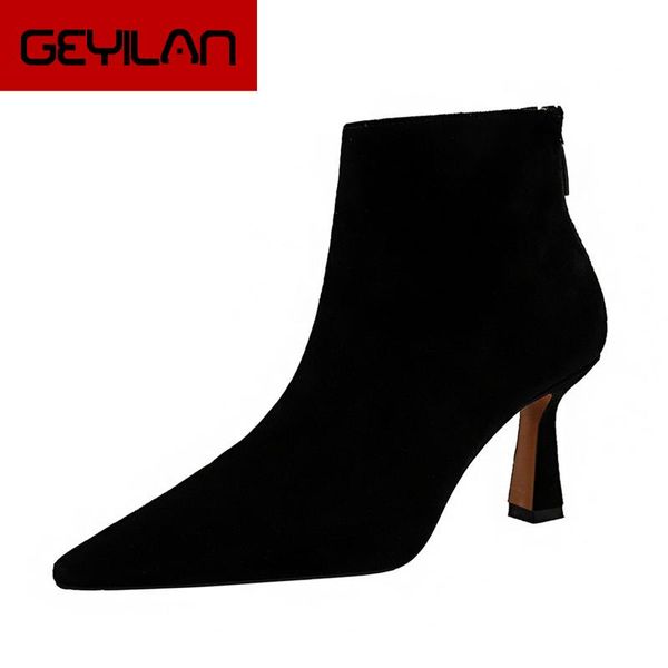 

boots high heels women ladies big tree shoes ankle winter heel botas mujer, Black