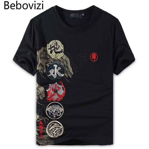 Bebovizi Marke Mode Männer Schwarz T-shirts Chinesischen Stil Stickerei T Shirts Streetwear Casual Kurzarm Tops Tees Hohe Qualität 210714