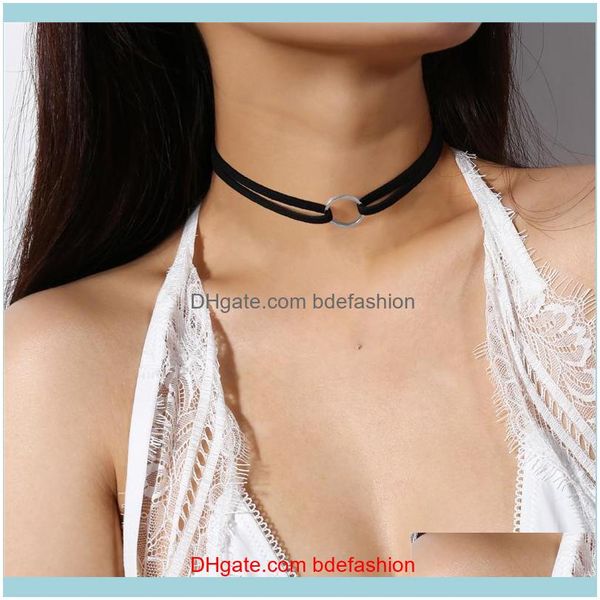 

necklaces & pendants jewelrysimple ring necklace woman short fashion wool young girl chokers black drop delivery 2021 lagev, Golden;silver