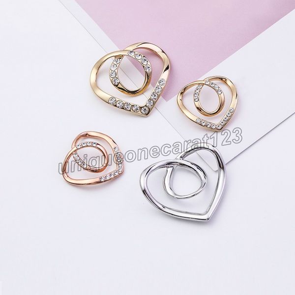 

heart shape brooches crystal silk scarf buckle brooch women shawl ring clip scarves fastener hem knotted button accessories, Gray