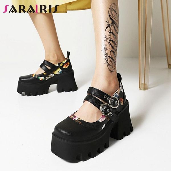 

dress shoes sarairis women buckle strap high heel platform pumps summer fashion casual leisure cool punk goth, Black