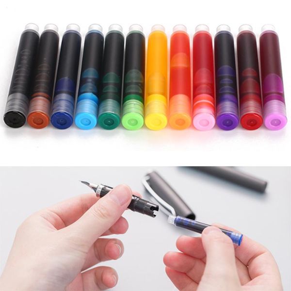 

fountain pens 12pcs/set colourful ink sac pen cartridges refills drawing school office stationer supplies