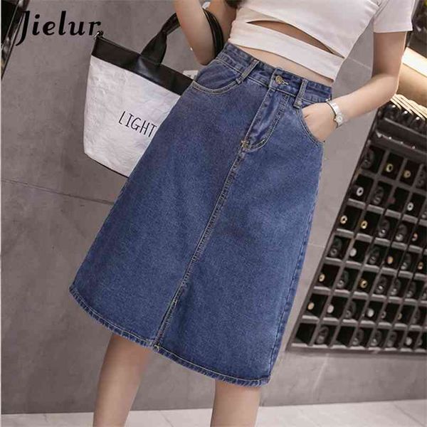 

jielur summer jeans skirt women young chic harajuku skirts denim ladies novelty street leisure high waist a line blue jupe femme 210629, Black