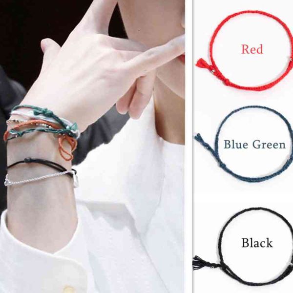 

kpop bangtan boys bracelet three-color hand-woven hand rope for v, Red;brown