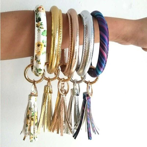 

bangle fashion pu silicone bracelet key chain tassel pendant leopard artificial leather, Black