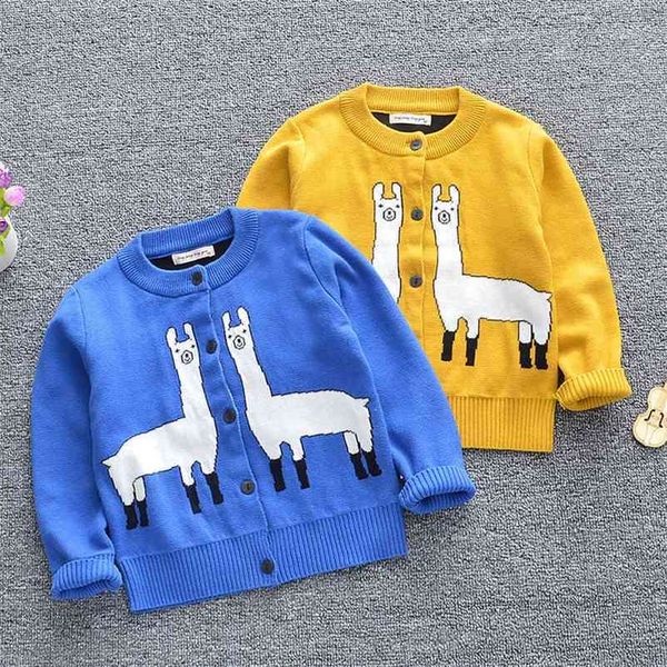 

spring autumn baby boys girls alpaca pattern cardigan coat children clothing boy girl long sleeve knitted kids 210521, Blue