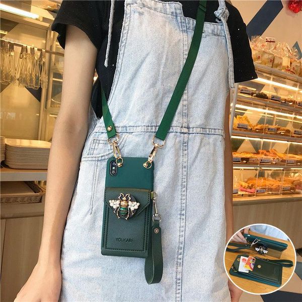 

card holders bee holder coin purse apple 11pro mobile phone shell xsmax crossbody iphone7/8plus lanyard 6s/xr, Brown;gray