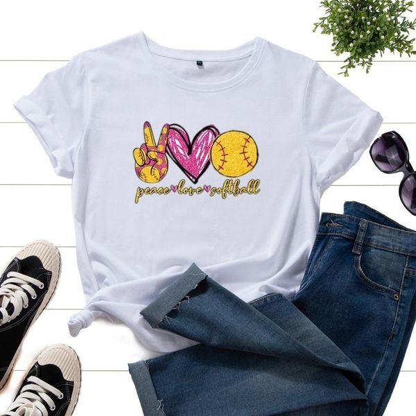 

women's t-shirt women short sleeve summer 100% cotton tshirt softball letter printing fashion female casual oversized streetwear ladies, White