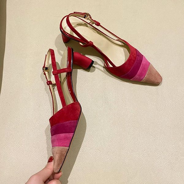 

kid suede women sandals strange high heels shoes woman buckle strap mix color patchwork summer wedding, Black