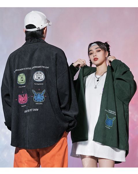 

mens shirt men autumn new hip hop lapel loose shirt print streetwear male clothing pattern printing couples shirts, White;black