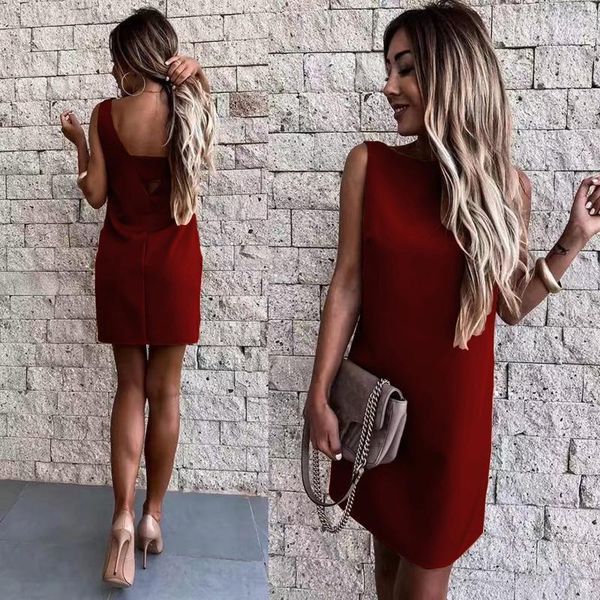 

fashion women solid straps backless neck sleeveless dresse ladies casual dress vest professional dresses, Black;gray