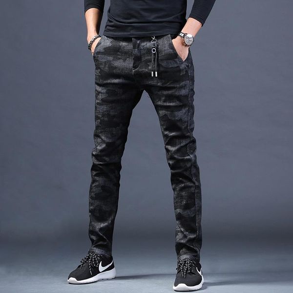 

men's jeans winter camouflage pants warm slim fit stretch trousers, Blue