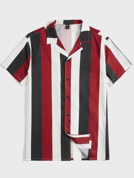

men revere collar colorblock striped shirt k2kq#, White;black