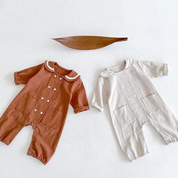 

jumpsuits born baby boy girl solid color romper long sleeves pocket infant spring autumn pure toddler clothes1, Blue