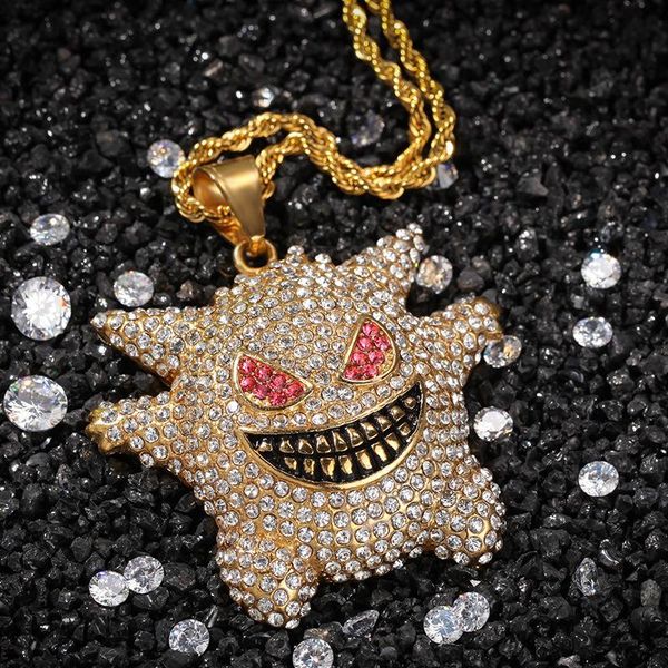 

pendant necklaces stainless steel cartoon chains iced out hip hop jewelry, Silver