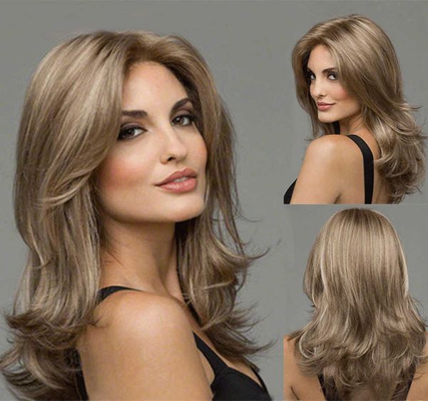

women's medium and long curly highlights wig chemical fiber hair, Black
