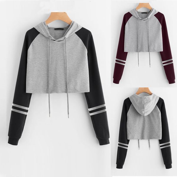 

women's hoodies & sweatshirts womens fashion autumn winter sweatshirt with hat drawstring long sleeve striped splicing ladies girls blo, Black