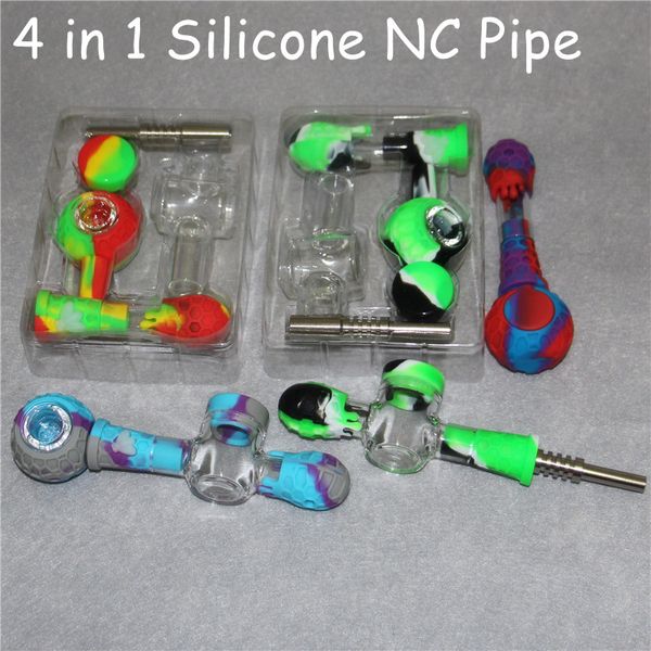 Silicone NC Kit Fumar tubos de mão com 14mm GR2 Titanium unha dica concentrar Dab equipamento de palha de palha de cera de petróleo conjunto kits DHL