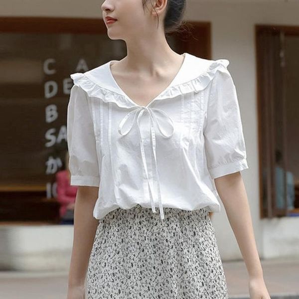 

women's blouses & shirts white kawaii casual blouse shirt for women short sleeve korean design fashion sweet female summer 2021 beach
