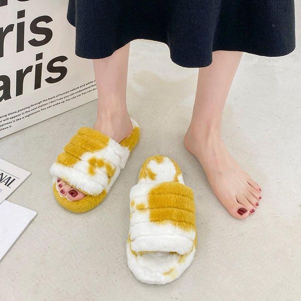 

slippers for woman basic slipper 2021 fashion women home with faux fur flats keep warm shoes, Black
