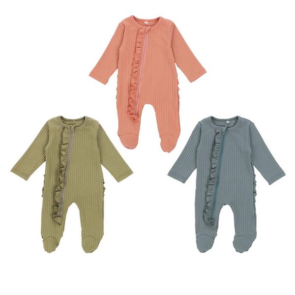 

jumpsuits breathable infant long sleeve jumpsuit spring autumn baby girls boys simple style stringy selvedge solid color footed sleepwear, Blue