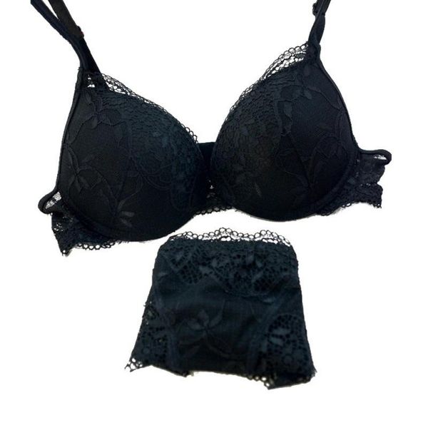 

bras sets lace embroidery bra set women deep v push up underwear solid, Red;black