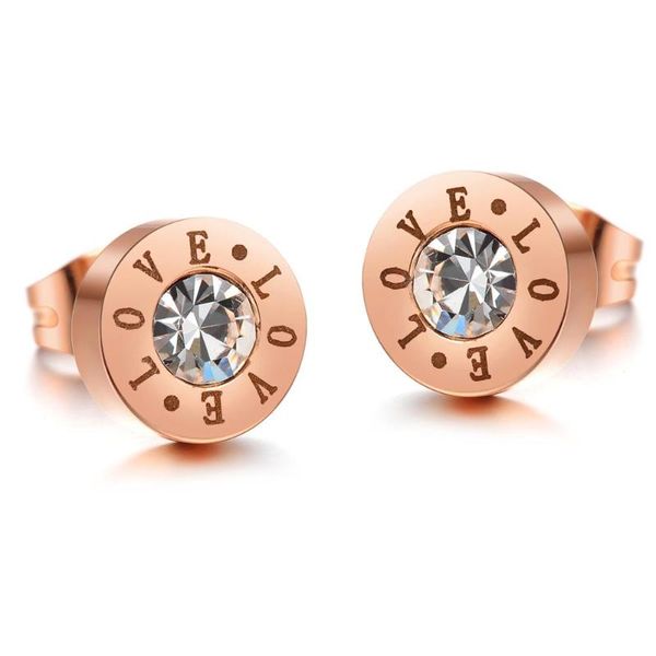 

fashion rose gold round love studs earrings for women cubic zirconia stainless steel jewelry accessories 2021 orecchini donna stud, Golden;silver
