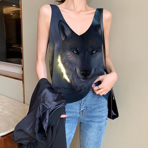 

women's tanks & camis somepet wolf tank women animal sleeveless 3d anime vest print cloud clothes womens clothing summer plus size club, White