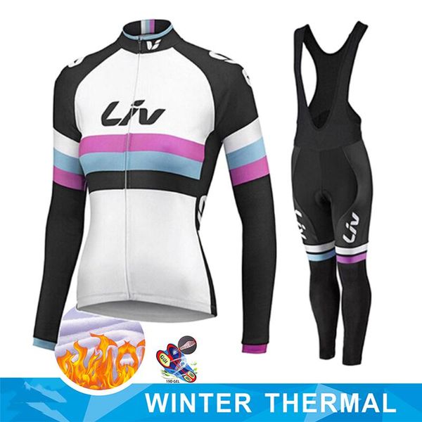 

racing sets 2021 liv woman winter thermal fleece cycling jerseys set bike clothing maillot ropa ciclismo invierno mountain bicycle clothes, Black;blue