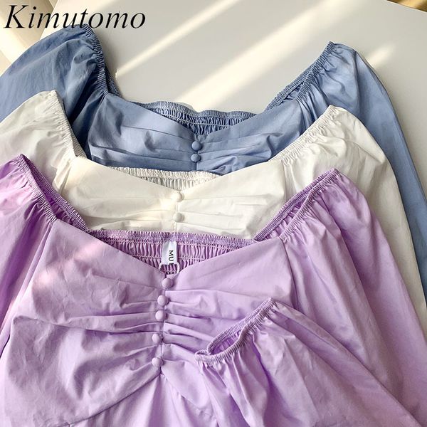 

kimutomo chic flare sleeve blouse women spring fashion korean style female v-neck slim waist short shirt outwear casual 210521, White