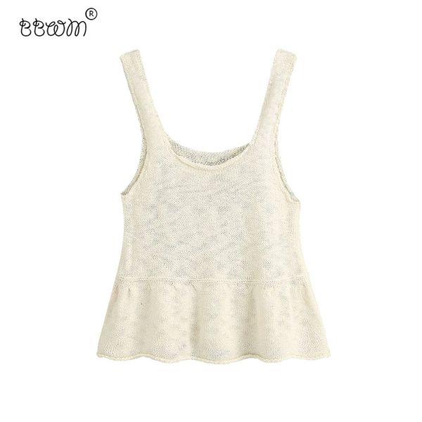 

women sweet fashion solid ruffles cropped knitted blouses vintage sleeveless straps shirts female chic 210531, White