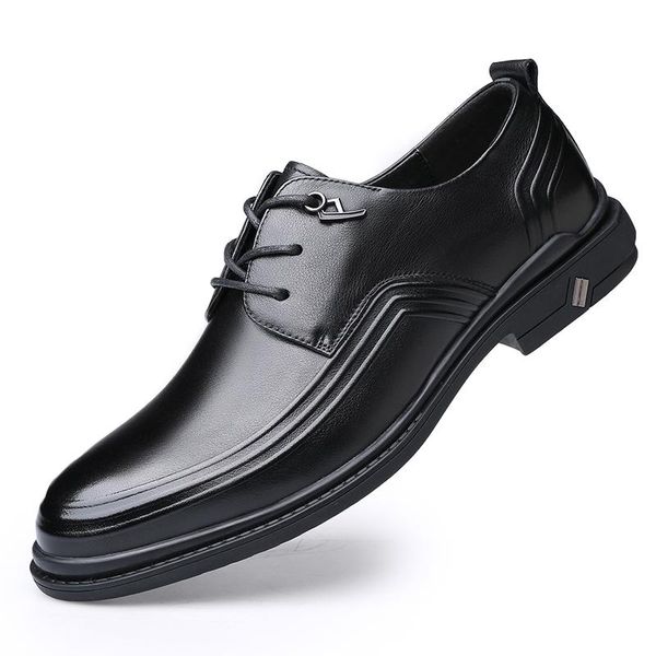 

dress shoes 2021 genuine leather men wedding office fashion comfortable formal lace-up business footwear, Black