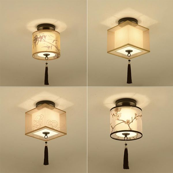 

ceiling lights classic japanese led lamp vintage retro suspension luminaire fabric shade surface mount chinese light fixtures