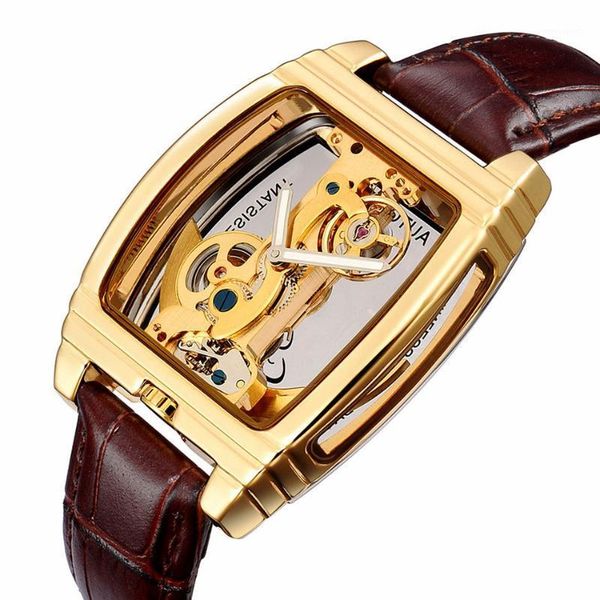 

tourbillon automatic watch golden wristwatches men transparent skeleton mechanical watches fashion sports military, Slivery;brown