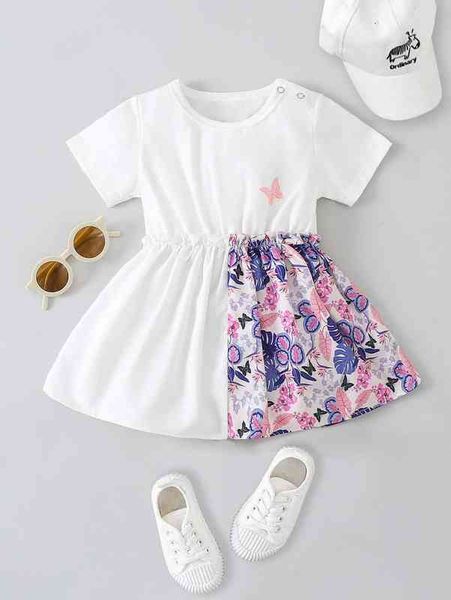 

baby contrast tropical print frill trim dress she, Red;yellow