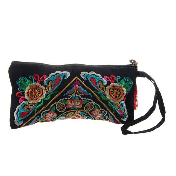 

wallets women wallet embroider purse clutch mobile phone bag coin bag-galsang flower, Red;black