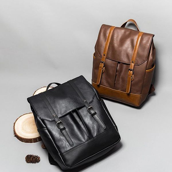 

backpack pu bookbag men leather back pack retro college style student schoolbag korean computer bags