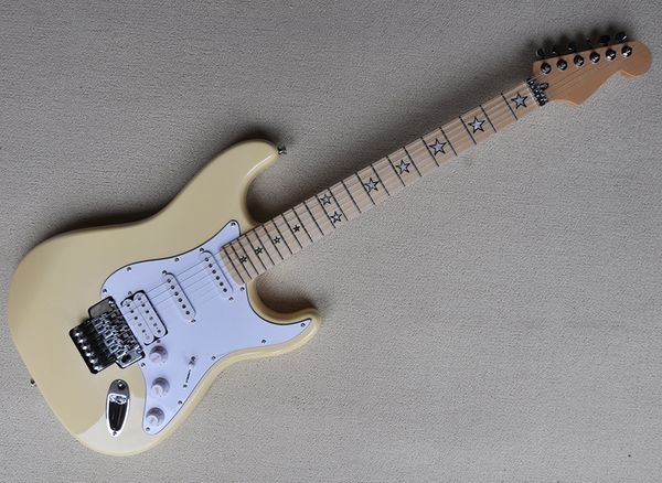 

light yellow electric guitar with floyd rose,white pickguard,maple fretboard,ssh pickups,can be customized