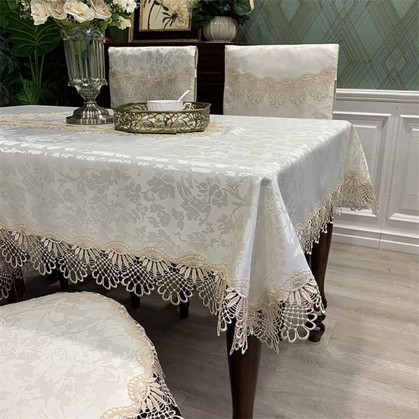 Tovaglia da pranzo rettangolare Tovaglia da ricamo di lusso in pizzo con copertura rotonda Fiore Elegante Asciugamani con bandiera in tessuto scavato 211103