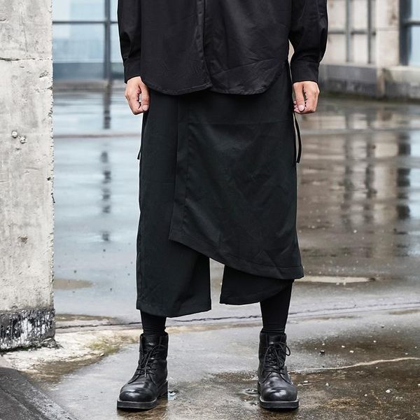 

original design autumn dark japanese loose and lazy style nine-point culottes for men women men's pants, Black