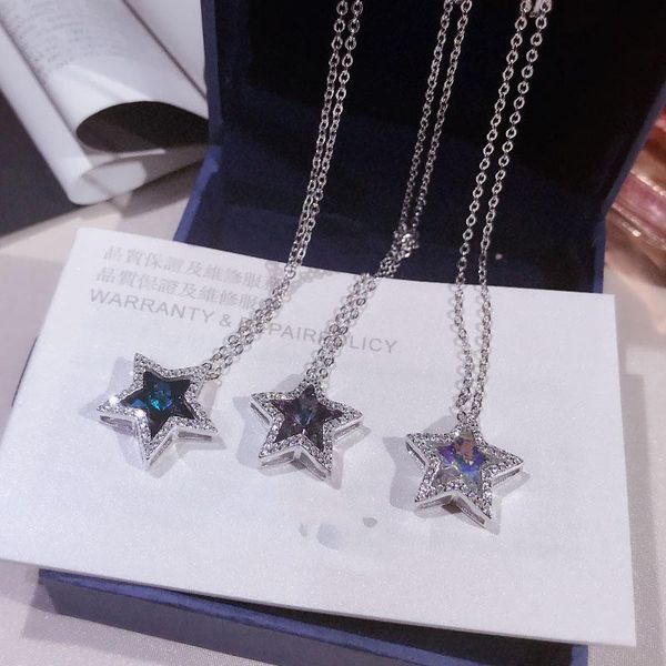 

fashion quality designer super sparkling pentagon star pendant pure 925 sterling silver chain necklace trendy women bijoux necklaces
