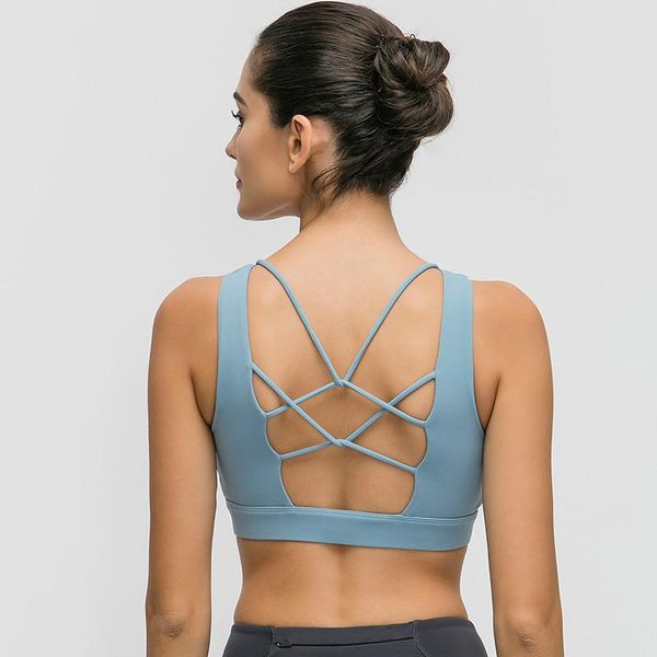 

gym clothing twe 2021 naked-feel fabric plain bodybuilding sports bras women strappy padded fitness workout yoga brassiere, White;black
