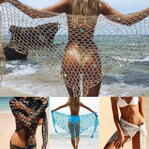 Sexy Frauen Sommer Strand Kleid Bademode Spitze Häkeln Bikini Perlen Dreieck Cover Up Badeanzug Sarongs