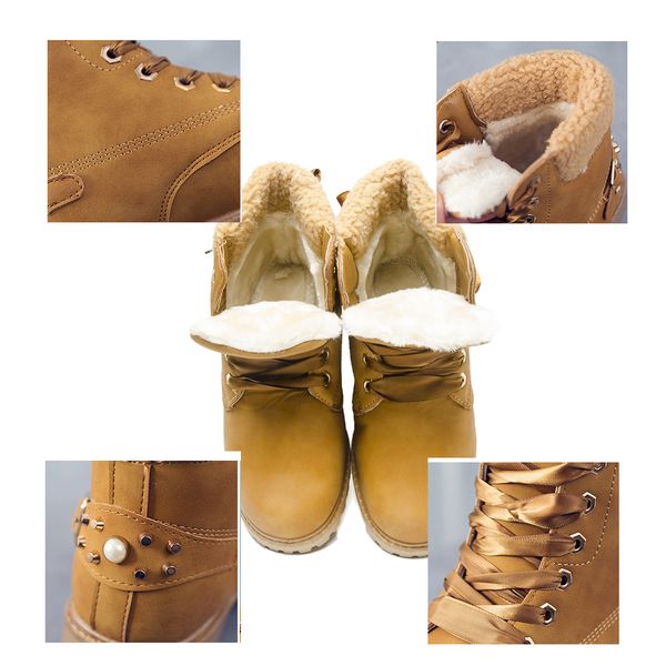 

fujin women winter boots platform pink women lace up casual ankle booties round women shoes winter 12, Black