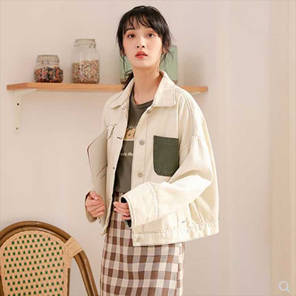 

women's jackets 2021 spring and summer all-match collar solid color single-breasted tooling windbreaker ladies short jacket, Black;brown