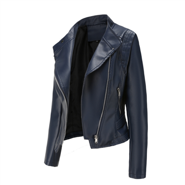 

women's leather & faux ladies slim jacket stand-up collar long sleeve overcoat zipper cardigan short coat abrigos mujer invierno 2021, Black