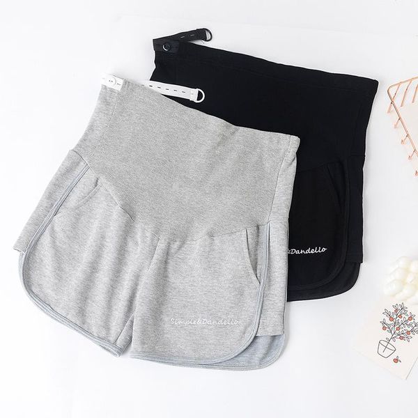 

solid color pregnant women summer belly shorts female fashion loose thin short trtousers letters embroidery side split pants maternity botto, White